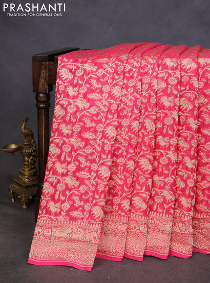 Pure banarasi georgette saree candy pink with allover zari weaves and woven border