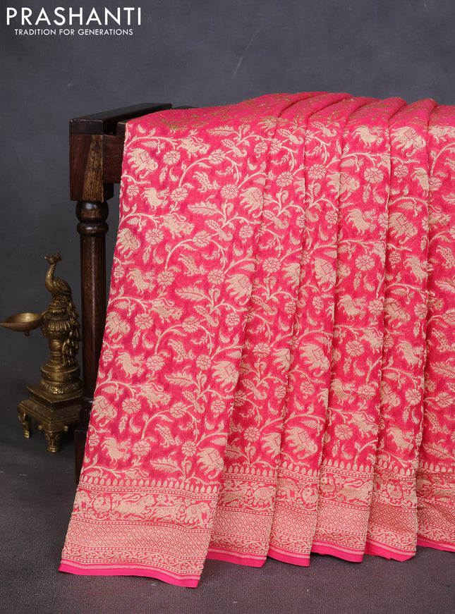 Pure banarasi georgette saree candy pink with allover zari weaves and woven border