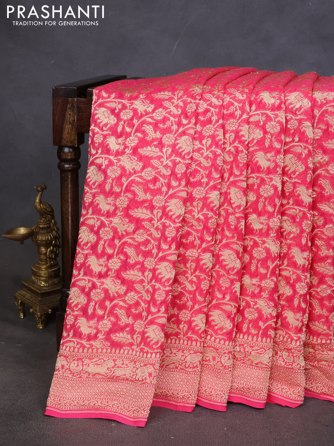 Pure banarasi georgette saree candy pink with allover zari weaves and woven border