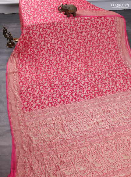 Pure banarasi georgette saree candy pink with allover zari weaves and woven border