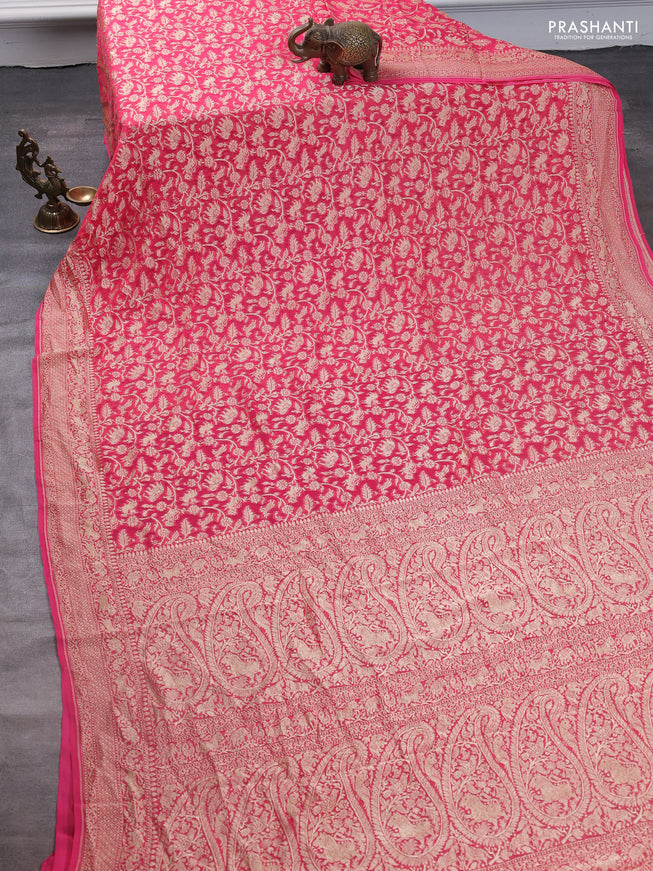 Pure banarasi georgette saree candy pink with allover zari weaves and woven border
