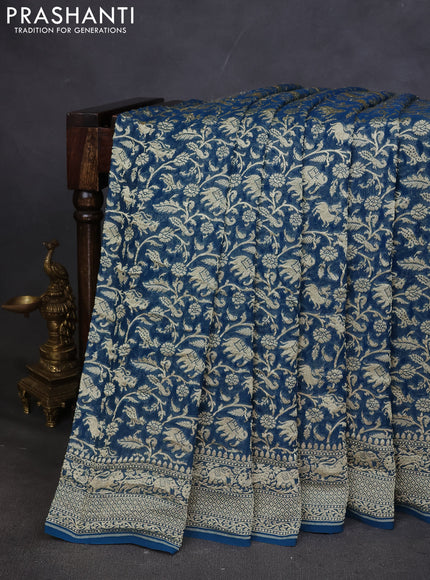 Pure banarasi georgette saree peacock blue with allover zari weaves and woven border