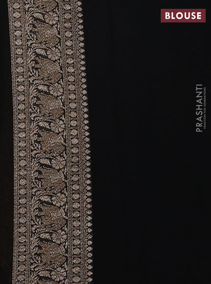 Pure banarasi georgette saree mustard yellow and black with allover zari weaves and woven border