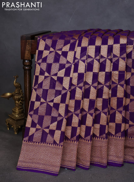 Pure banarasi georgette saree violet with allover geometric weaves and woven border