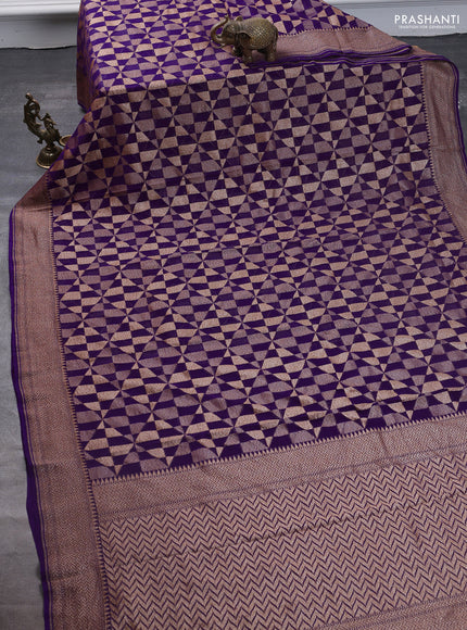 Pure banarasi georgette saree violet with allover geometric weaves and woven border