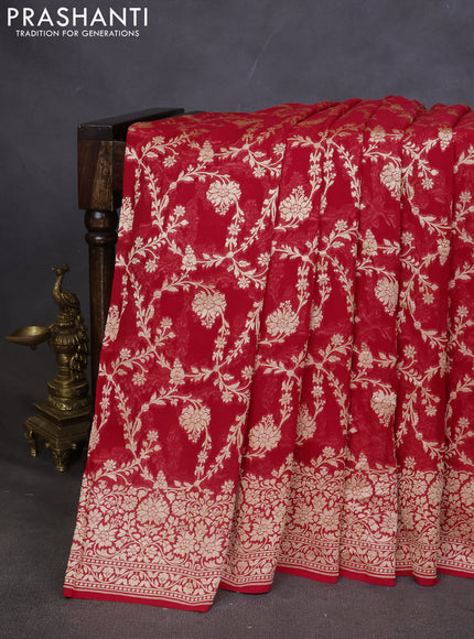 Pure banarasi georgette saree red with allover zari woven jaal weaves and zari woven border
