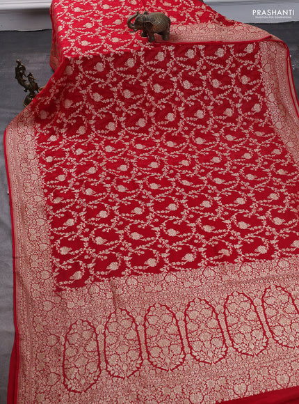 Pure banarasi georgette saree red with allover zari woven jaal weaves and zari woven border