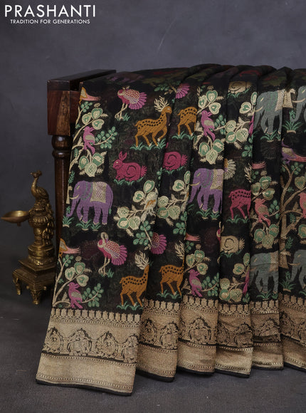 Art chiffon saree black with allover mina weaves and woven border