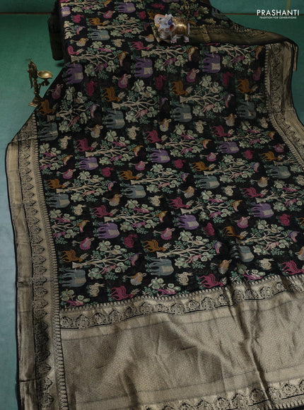Art chiffon saree black with allover mina weaves and woven border