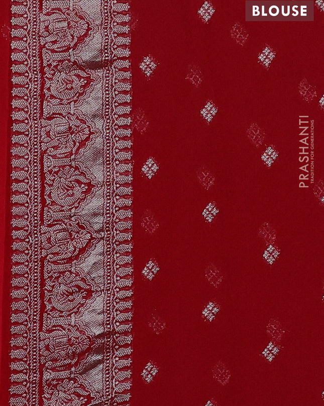 Art chiffon saree red with allover mina weaves and woven border