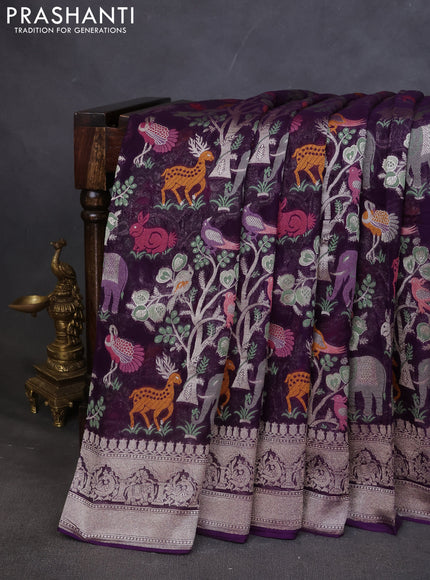 Art chiffon saree violet with allover mina weaves and woven border