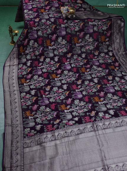 Art chiffon saree violet with allover mina weaves and woven border