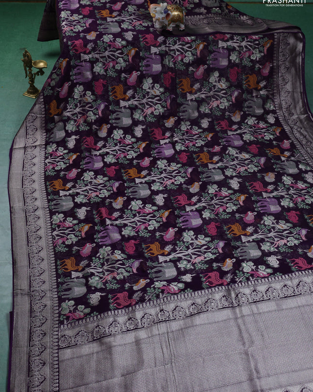 Art chiffon saree violet with allover mina weaves and woven border