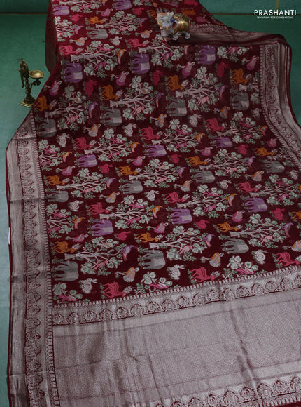 Art chiffon saree maroon with allover mina weaves and woven border
