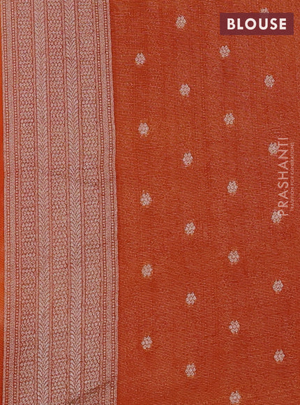 Art chiffon saree orange with allover zari & mina weaves and silver zari woven border