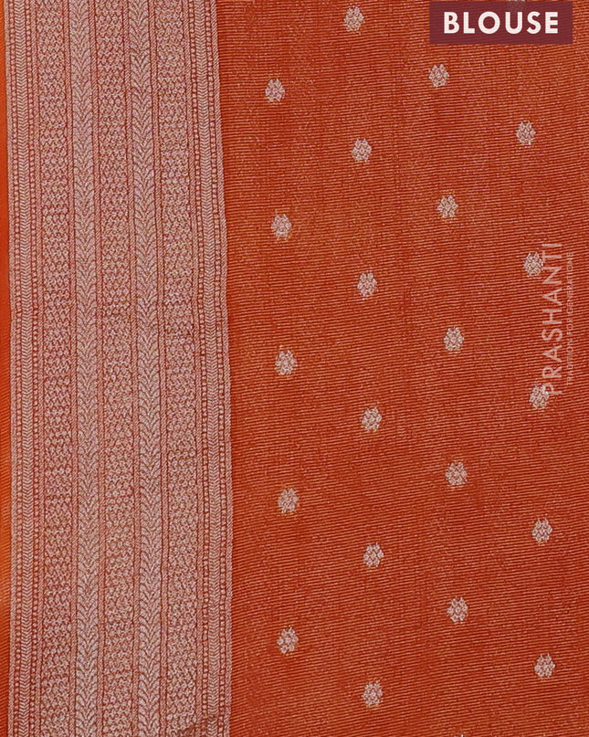 Art chiffon saree orange with allover zari & mina weaves and silver zari woven border