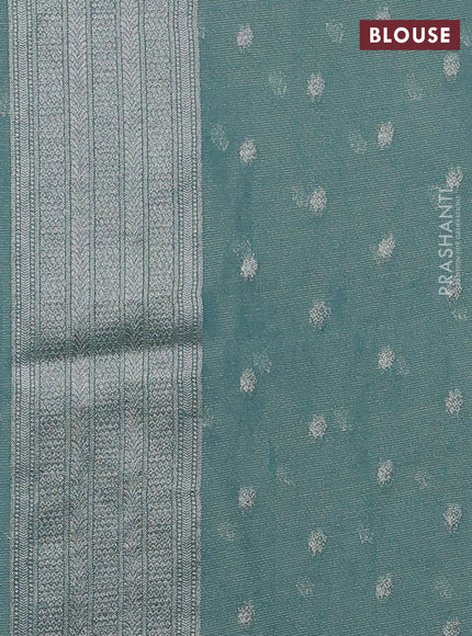 Art chiffon saree pastel blue with allover zari & mina weaves and silver zari woven border