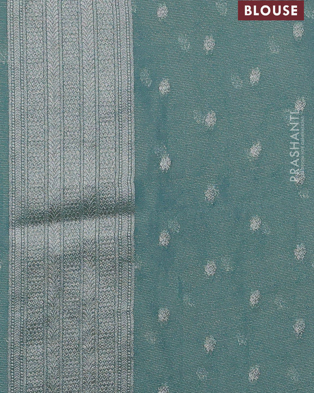 Art chiffon saree pastel blue with allover zari & mina weaves and silver zari woven border