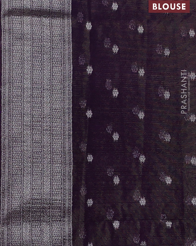 Art chiffon saree purple with allover zari & mina weaves and silver zari woven border