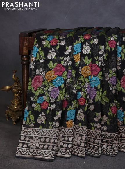 Art chiffon saree black with allover mina weaves and woven border