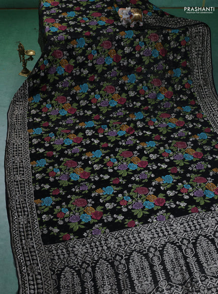Art chiffon saree black with allover mina weaves and woven border