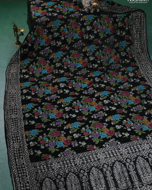 Art chiffon saree black with allover mina weaves and woven border