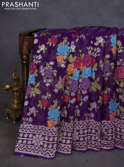 Art chiffon saree violet with allover mina weaves and woven border