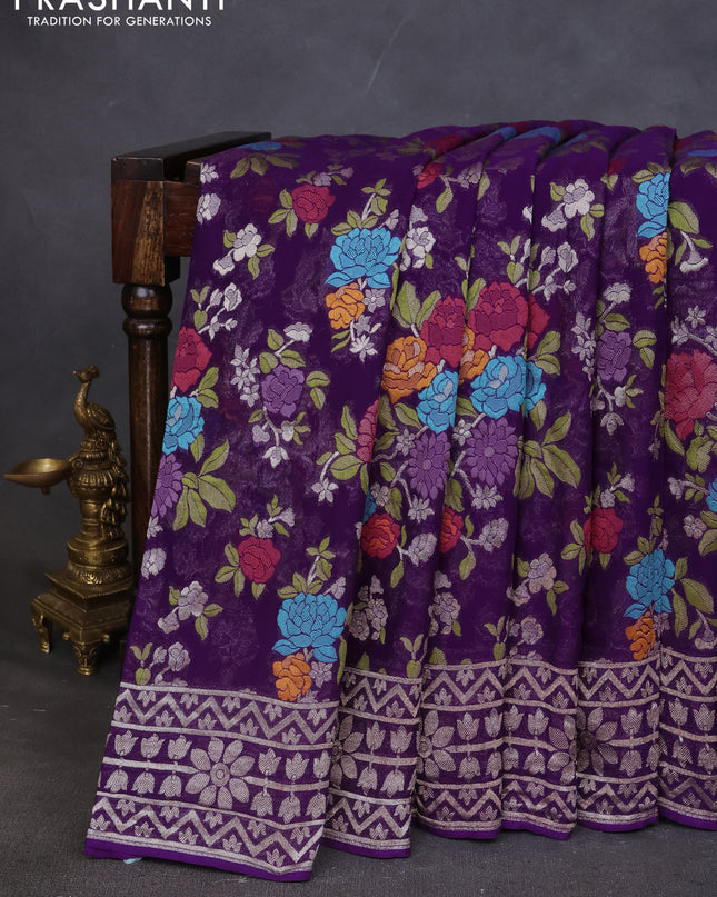 Art chiffon saree violet with allover mina weaves and woven border