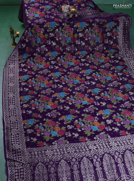 Art chiffon saree violet with allover mina weaves and woven border
