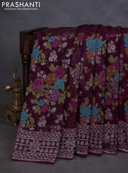 Art chiffon saree purple with allover mina weaves and woven border
