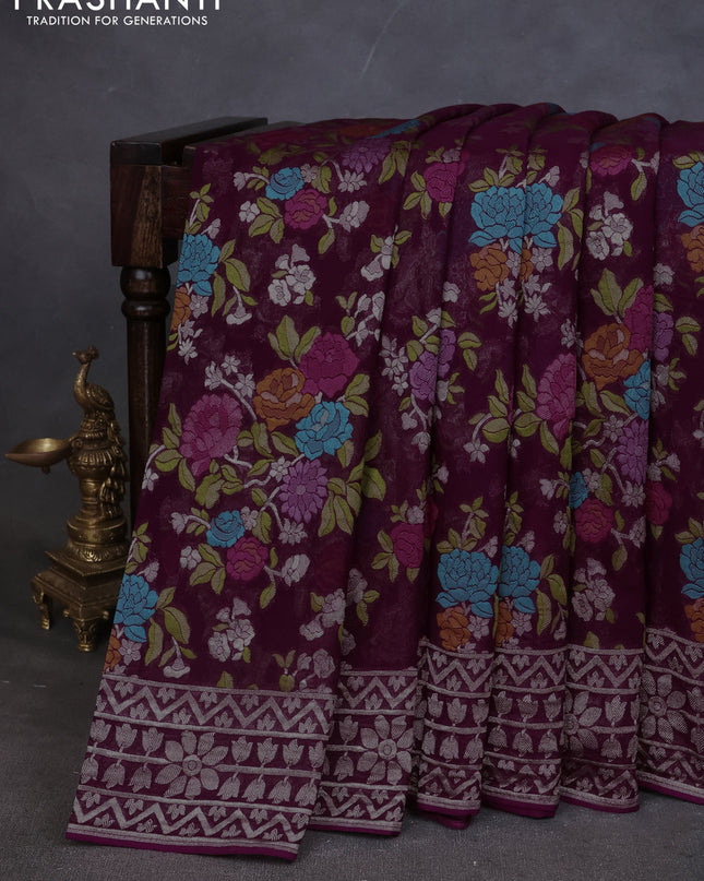 Art chiffon saree purple with allover mina weaves and woven border