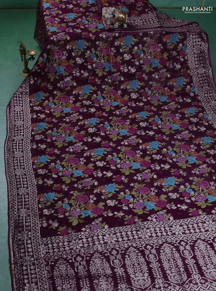 Art chiffon saree purple with allover mina weaves and woven border