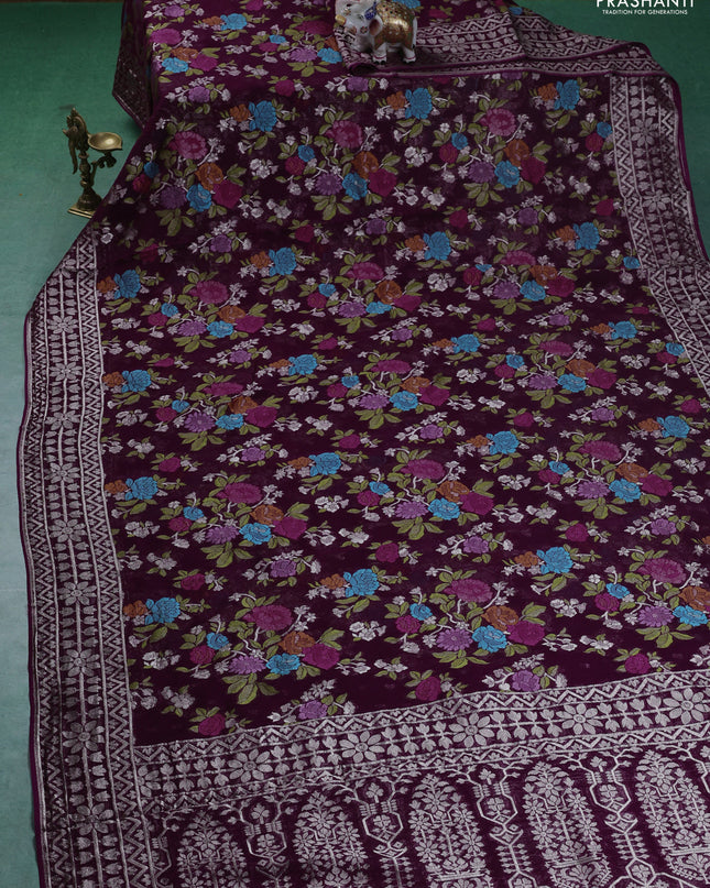 Art chiffon saree purple with allover mina weaves and woven border