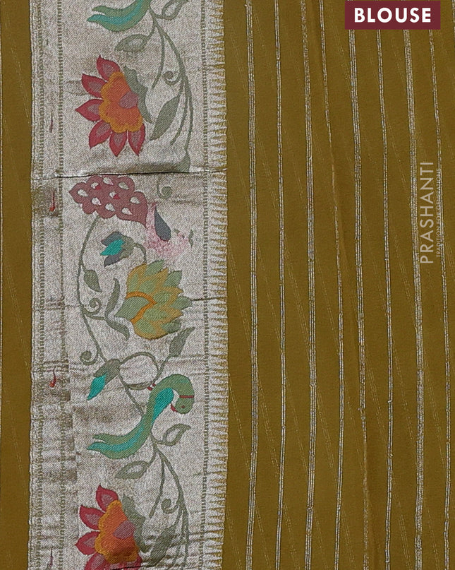 Art chiffon saree lime yellow with allover zari woven brocade weaves and zari woven paithani border
