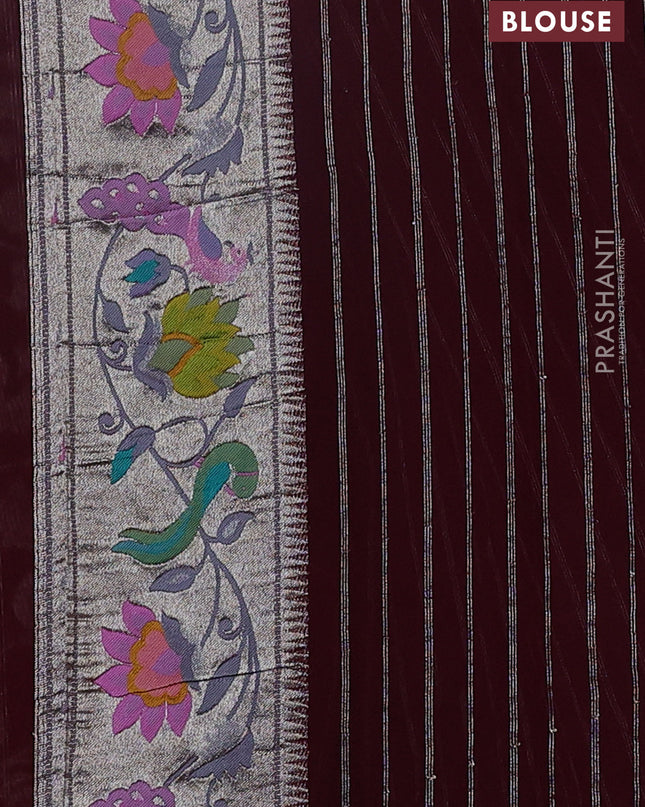 Art chiffon saree maroon with allover zari woven brocade weaves and zari woven paithani border