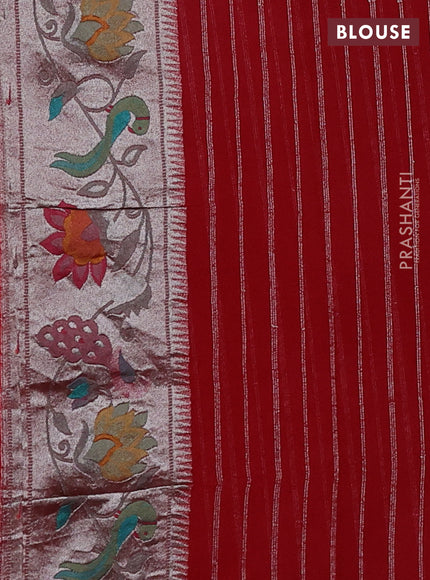 Art chiffon saree red with allover zari woven brocade weaves and zari woven paithani border