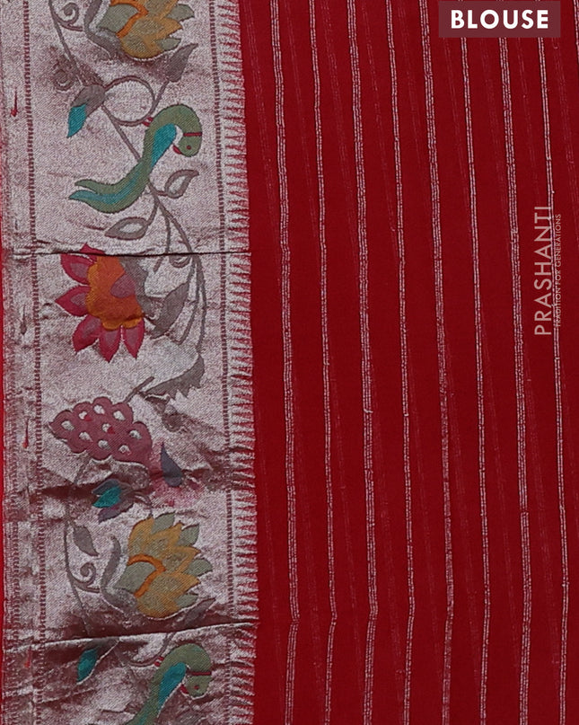 Art chiffon saree red with allover zari woven brocade weaves and zari woven paithani border