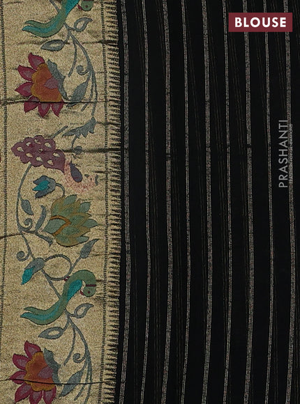 Art chiffon saree black with allover zari woven brocade weaves and zari woven paithani border