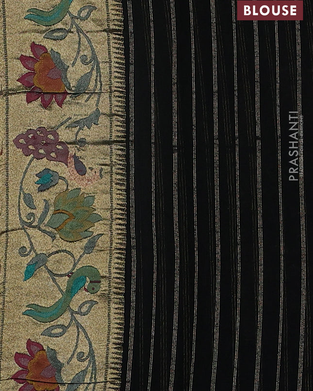 Art chiffon saree black with allover zari woven brocade weaves and zari woven paithani border