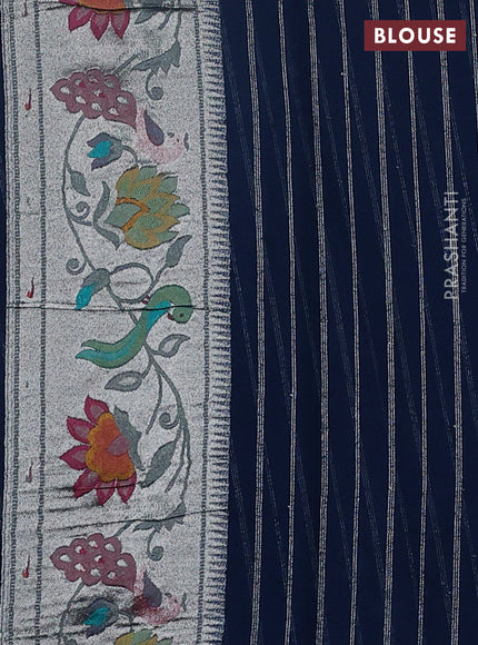 Art chiffon saree peacock blue with allover zari woven brocade weaves and zari woven paithani border