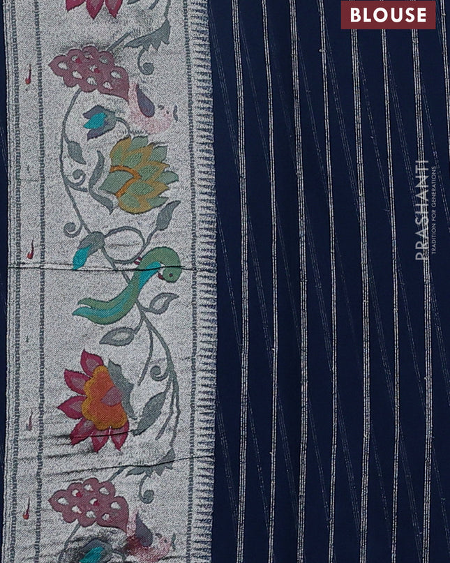 Art chiffon saree peacock blue with allover zari woven brocade weaves and zari woven paithani border