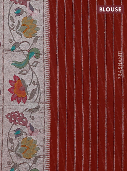 Art chiffon saree orange with allover zari woven brocade weaves and zari woven paithani border