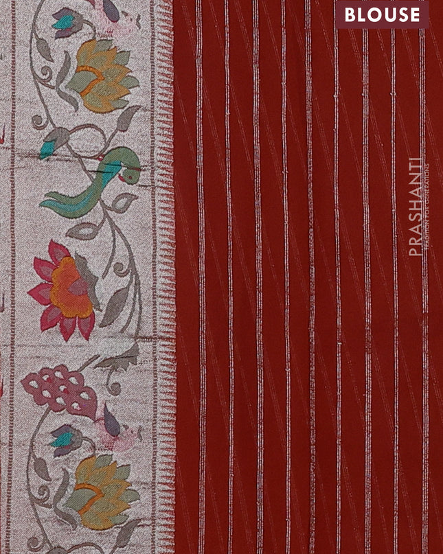 Art chiffon saree orange with allover zari woven brocade weaves and zari woven paithani border