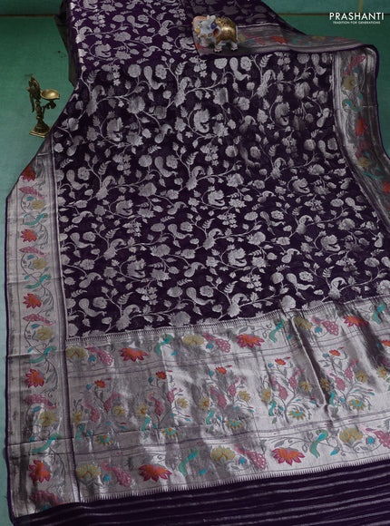 Art chiffon saree violet with allover zari woven brocade weaves and zari woven paithani border