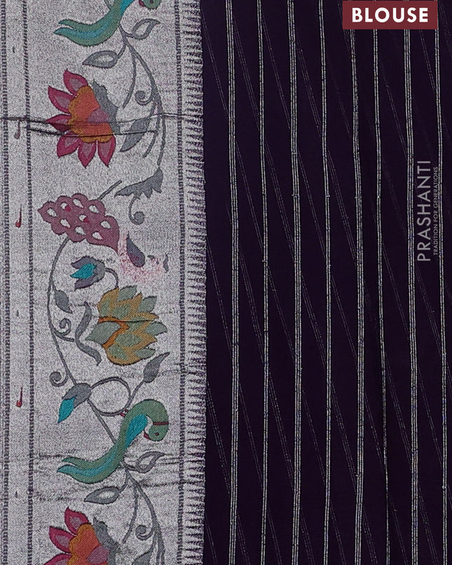 Art chiffon saree violet with allover zari woven brocade weaves and zari woven paithani border
