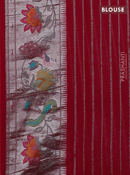 Art chiffon saree pink with allover zari woven brocade weaves and zari woven paithani border