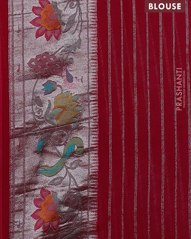 Art chiffon saree pink with allover zari woven brocade weaves and zari woven paithani border
