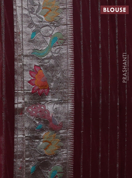 Art chiffon saree maroon with allover zari woven brocade weaves and zari woven paithani border