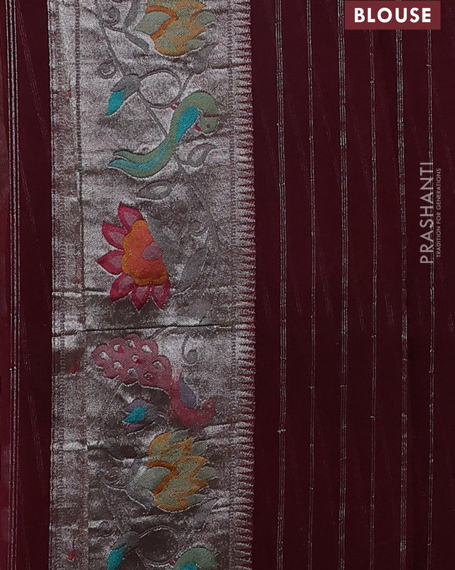 Art chiffon saree maroon with allover zari woven brocade weaves and zari woven paithani border