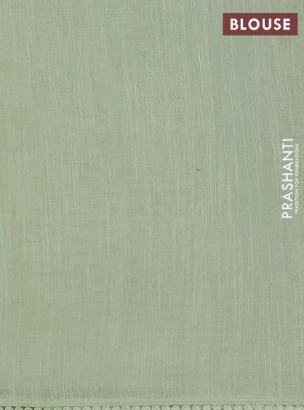 Linen cotton saree pista green with embroidery buttas and embroidered border